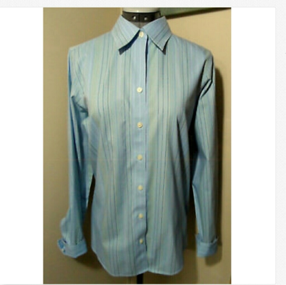 EDDIE BAUER Dress Shirt M Tall Blue Pinstripe top